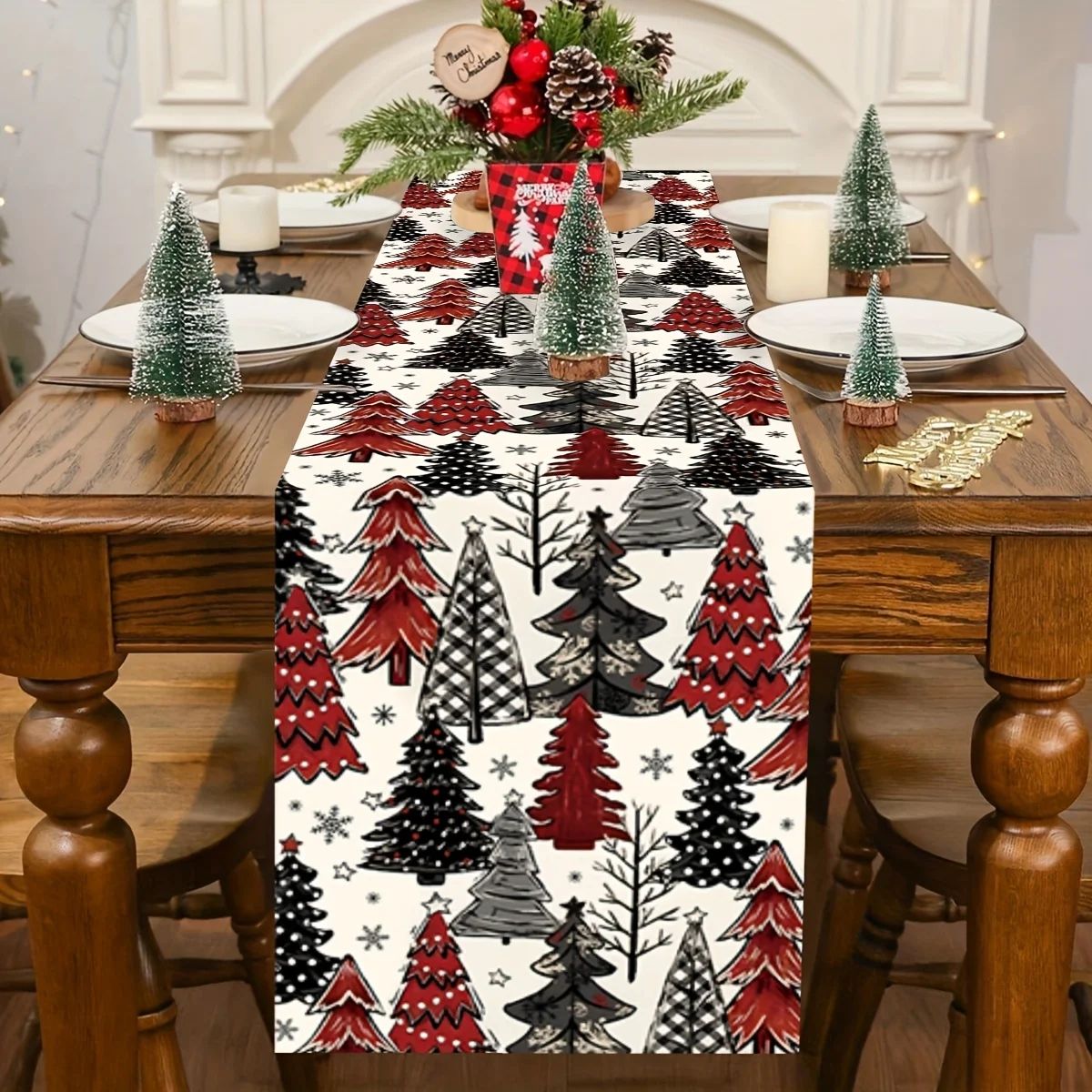 Retro Plaid Christmas Tree Table Runner