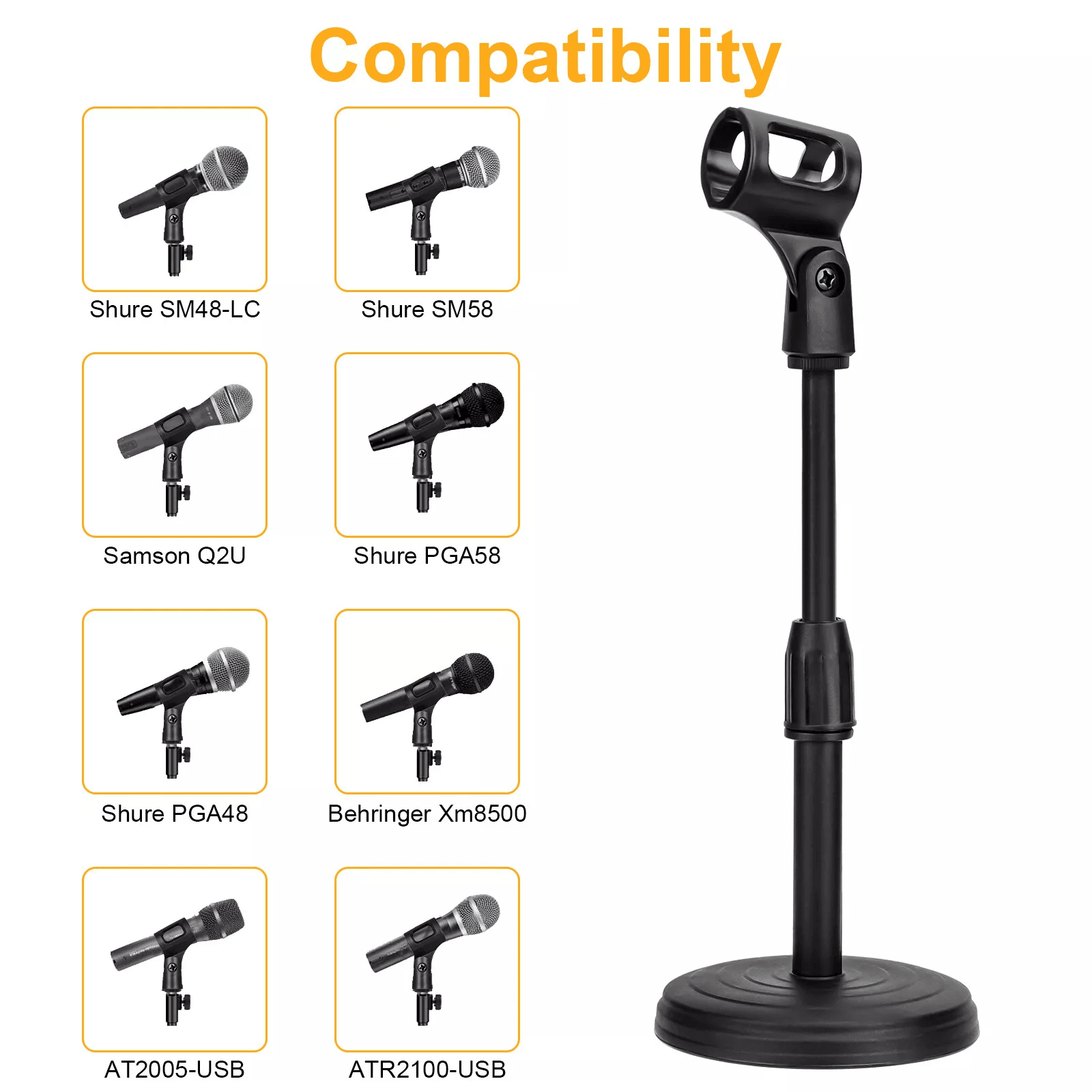 Adjustable Lifting Desktop Microphone Stand Mini Weighted Round Base with Mic Clip Holder