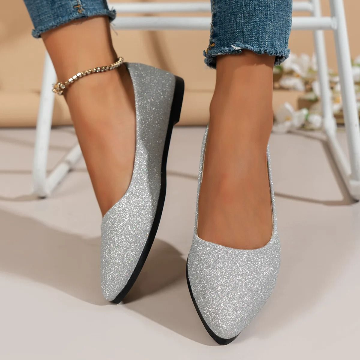 Women Pointed Toe Flat Ballerina Shoes