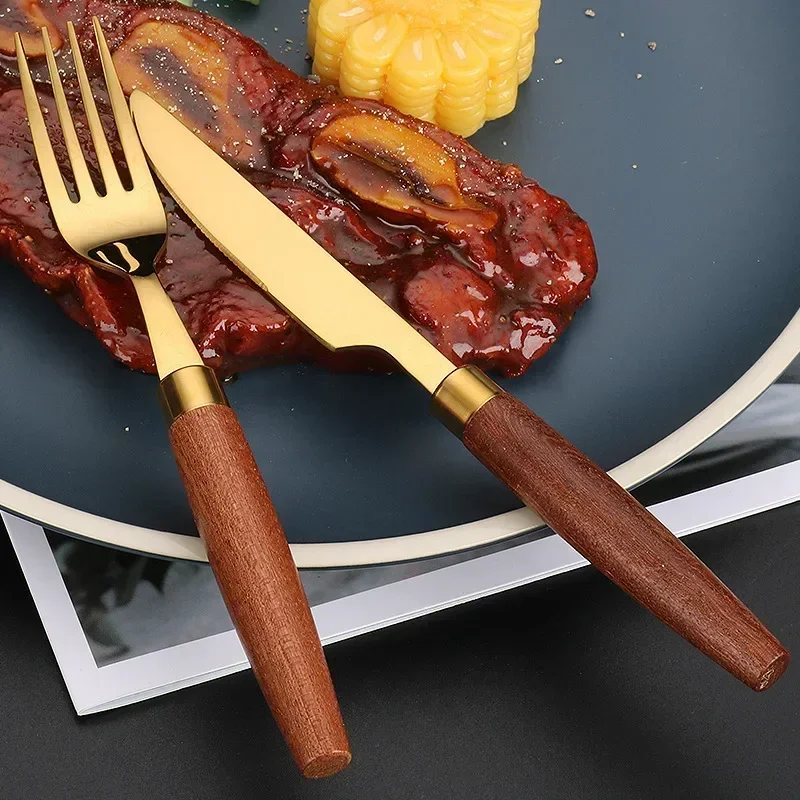 Western Flatware Spoon Suit Sapele Wooden Dishwasher Safe Kitchen Item