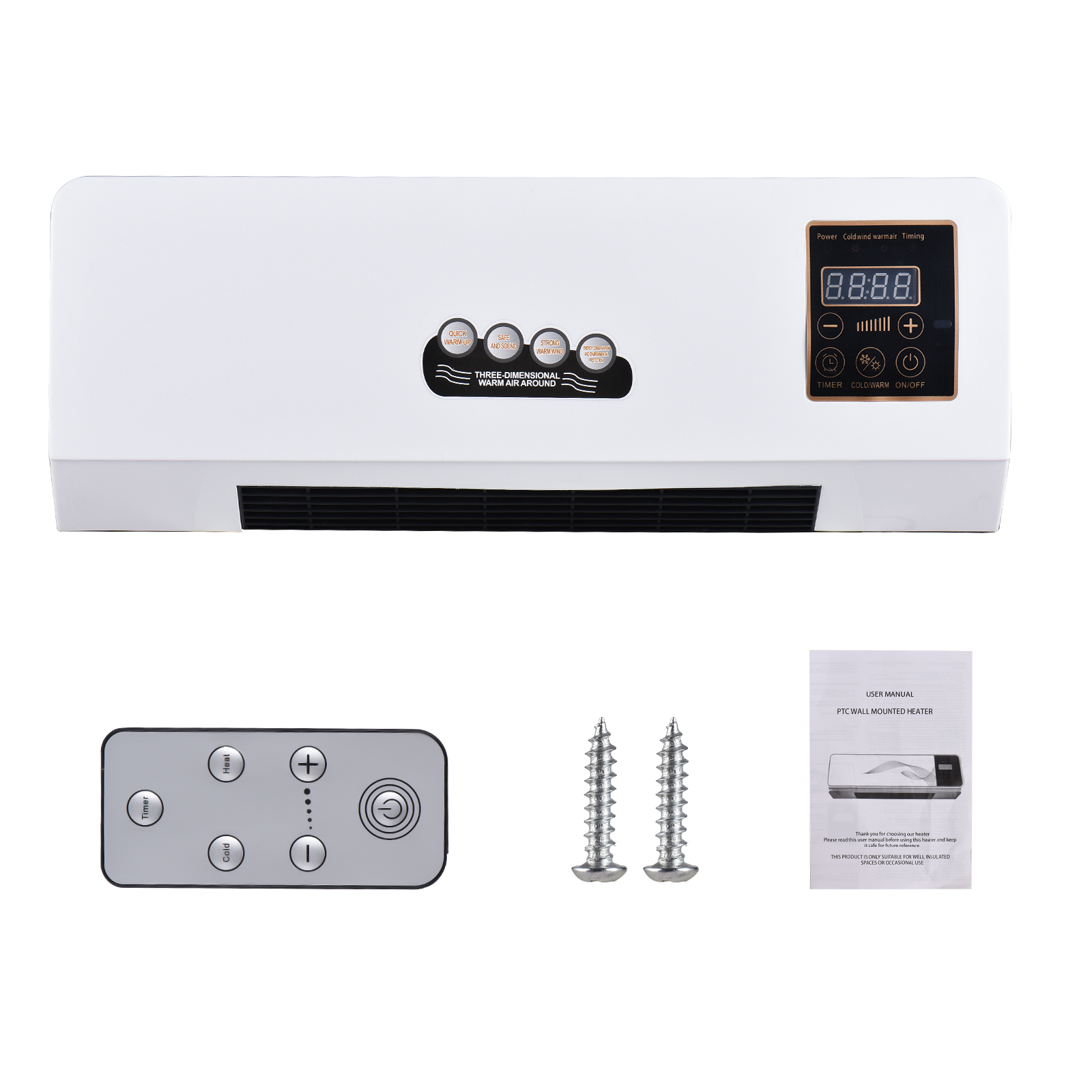 New Wall Mounted Space Heater and Fan Combo with Remote Control and Timer Electric Wall Heater