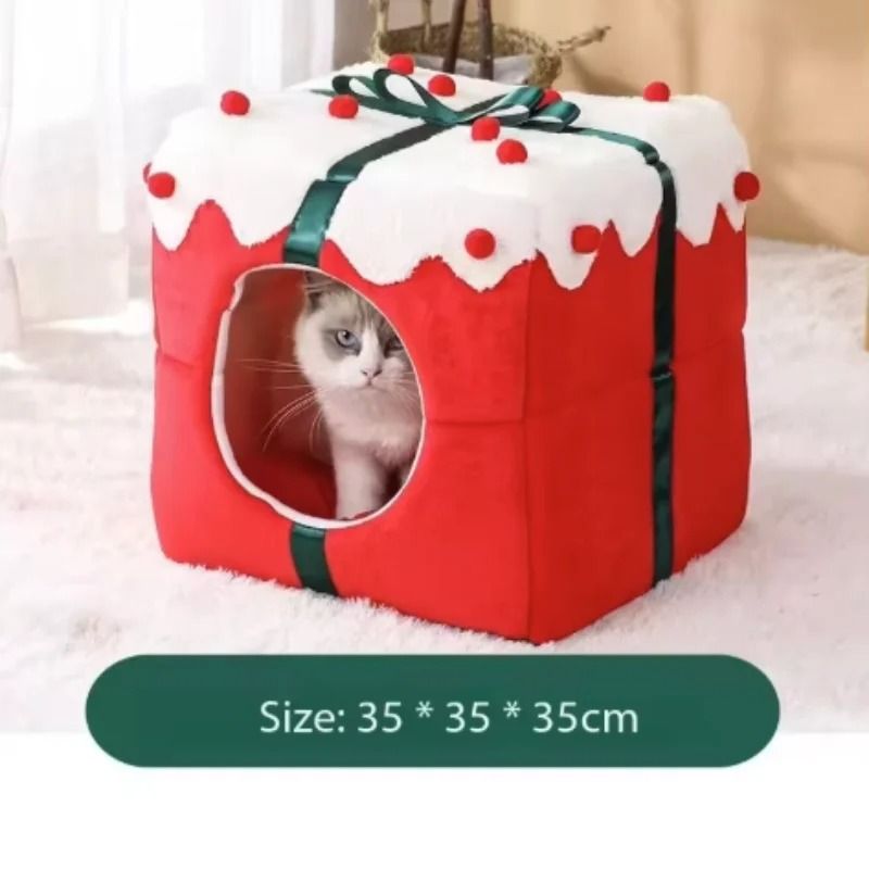 Christmas Pet Bed Cozy Winter Cat and Dog Sleeping House