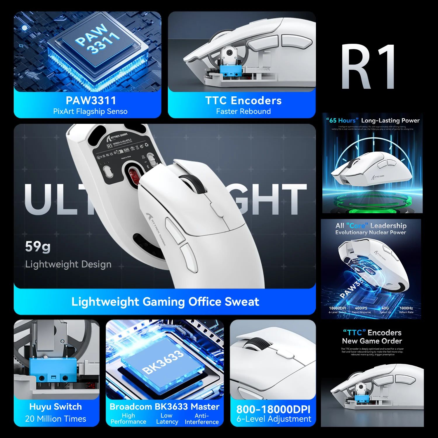 Attack Shark RGB Wireless Gaming Mouse – Tri-Mode Bluetooth Lightweight FPS Mouse