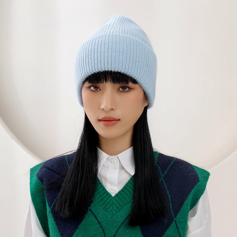 Real Rabbit Fur Winter Hat Fashion Women Beanie Warm Solid CoverWomen Solid Adult Cover Head Cap