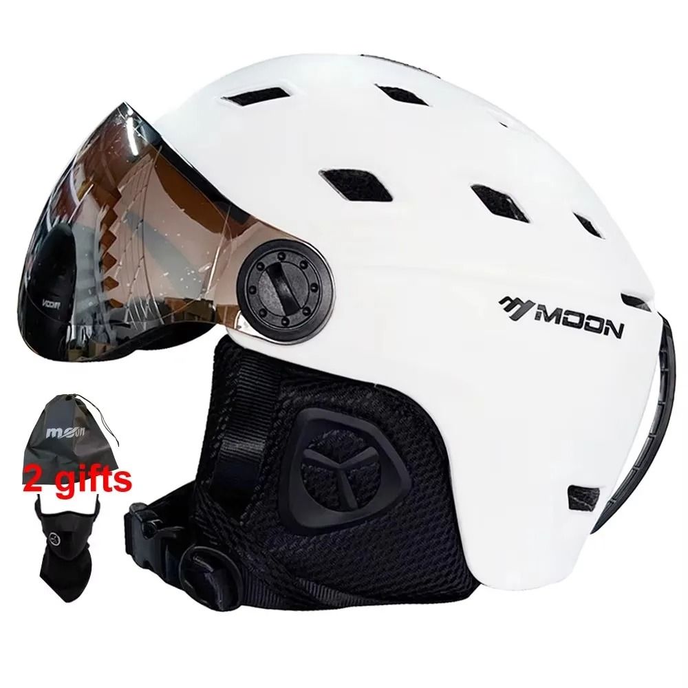Integrally Molded PC EPS Skiing Helmet with Built-In Goggles