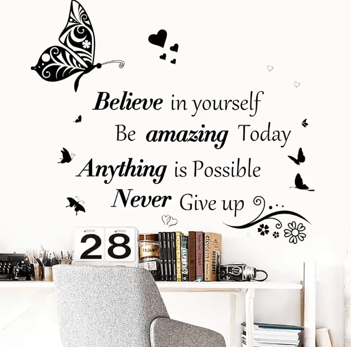 Inspirational Butterfly Wall Stickers – Motivational Peel & Stick Wall Quotes for Bedroom, Office & Living Room Decor