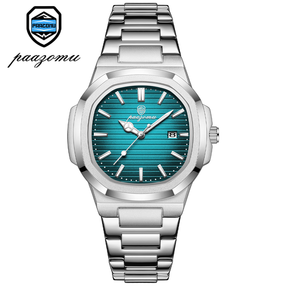 Men Watch Luxury Waterproof, Square Quartz Stainless Steel, Luminous Date Business Male Clock