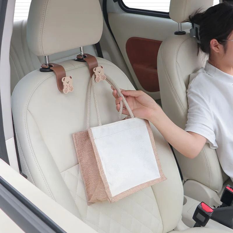 Adorable Cartoon Teddy Bear Car Seat Headrest Hooks Two Pack