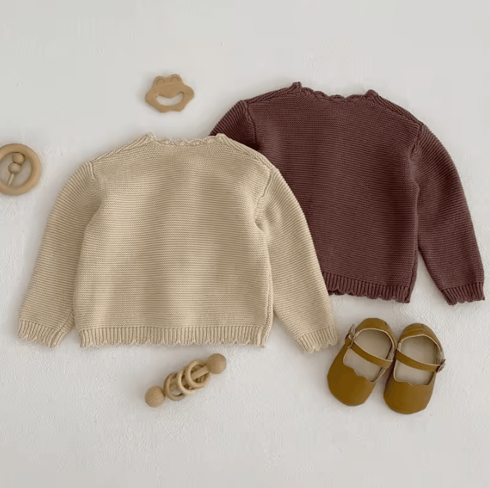 Unisex Baby Knit Sweater Solid Color Toddler Round Neck Knitted Pullover