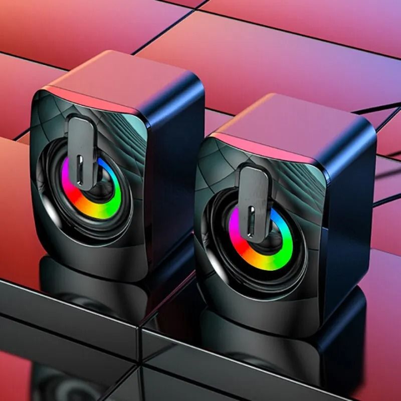 Computer Speakers PC Sound Box HIFI Stereo USB Wired with LED Light for Desktop Computer