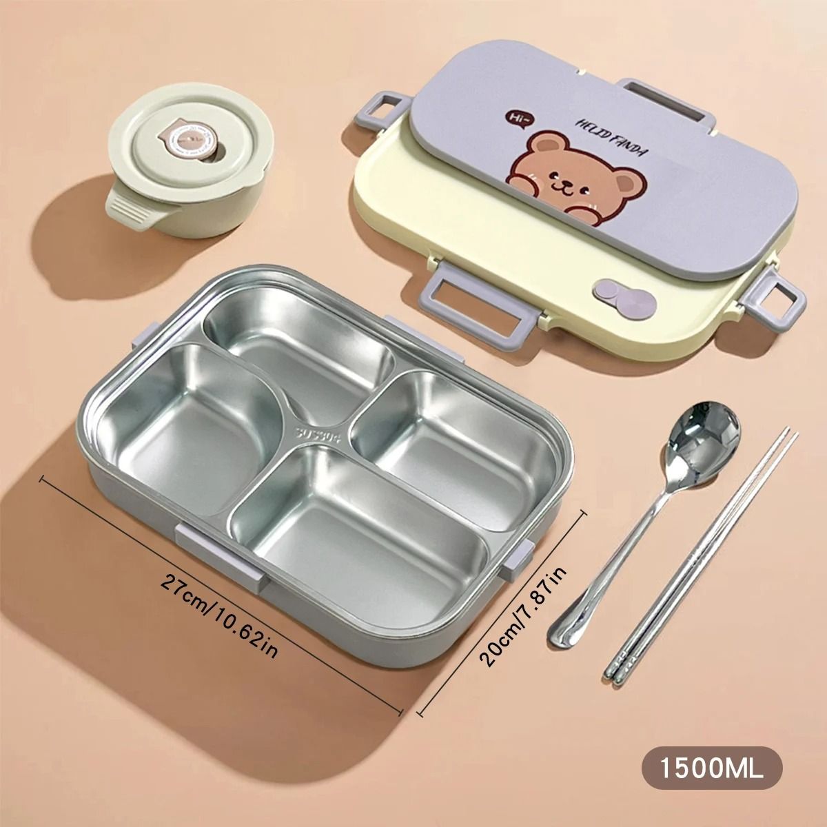 Stainless Steel Divided Lunch Container Large Capacity Bento Lunch Box Set
