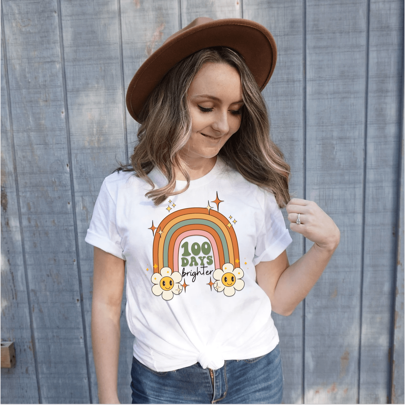 100 Days of School Teacher Shirt Retro 100th Day Teach Tee Cute Gift