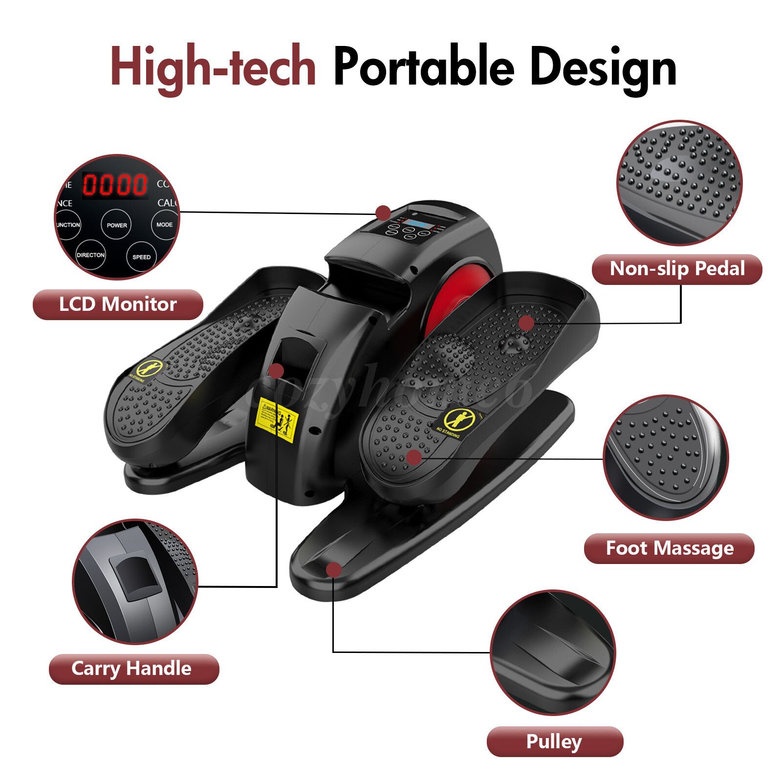 Under Desk Elliptical Machine Portable Silent Pedal Exerciser for Home Fitness