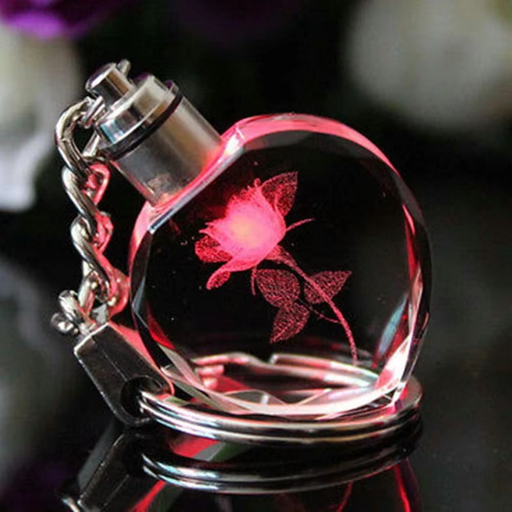 Fairy Rose Heart Crystal LED Keychain Lover Gift Bag Charm