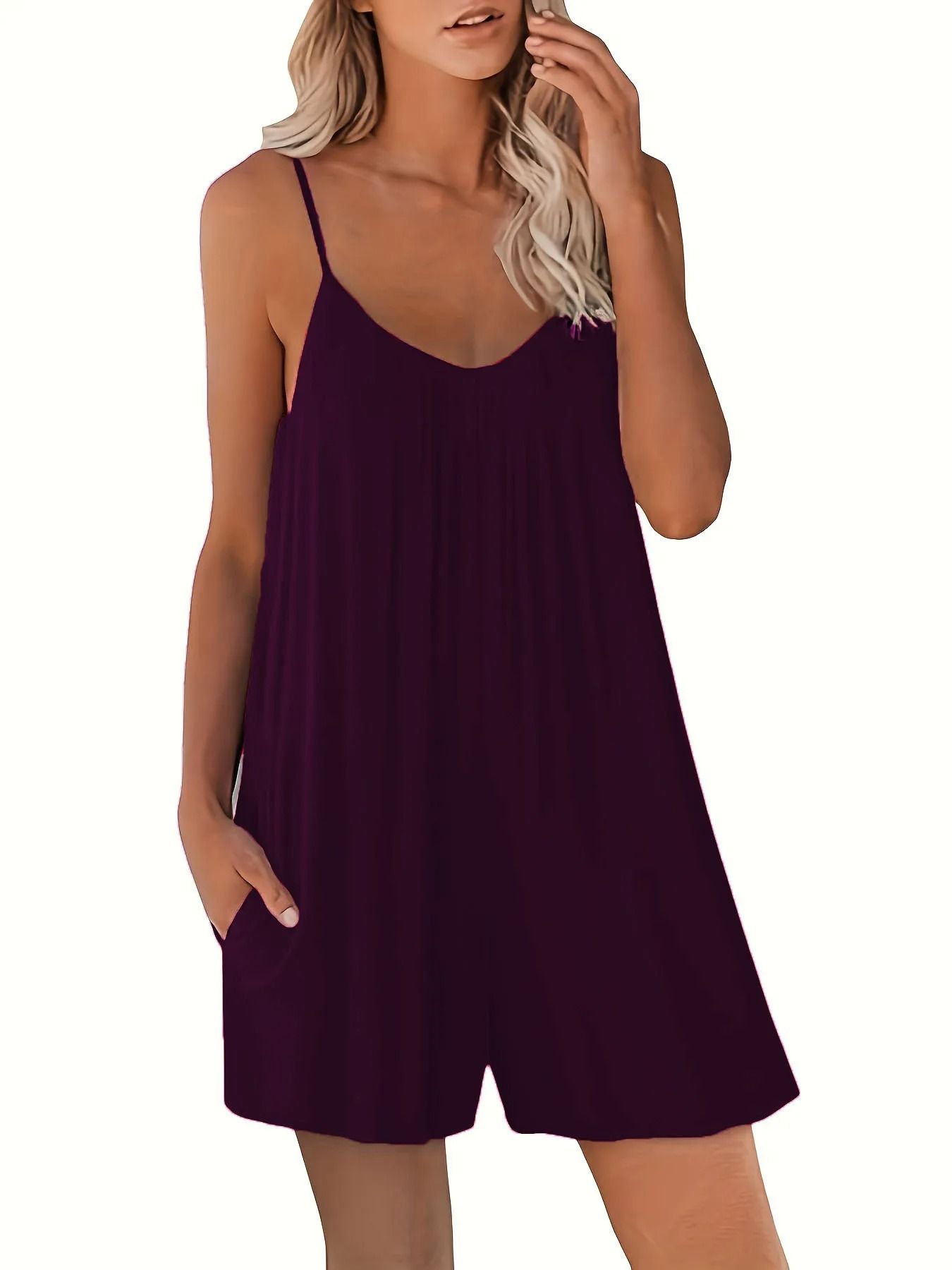 Women's Summer Casual Loose Pocket Strap Jumpsuit