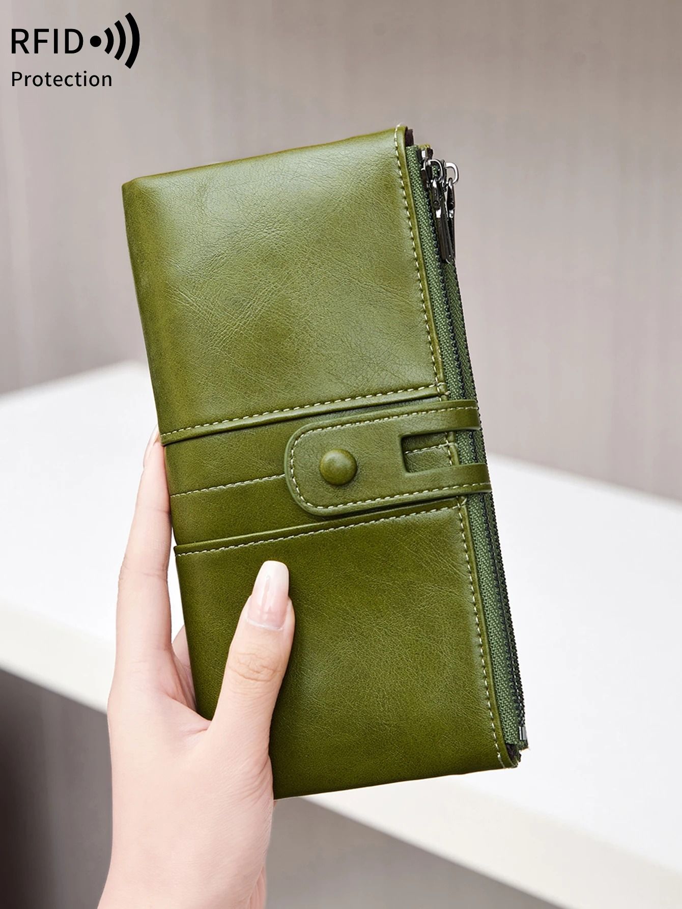 RFID Womens Long PU Leather Wallet Handbag
