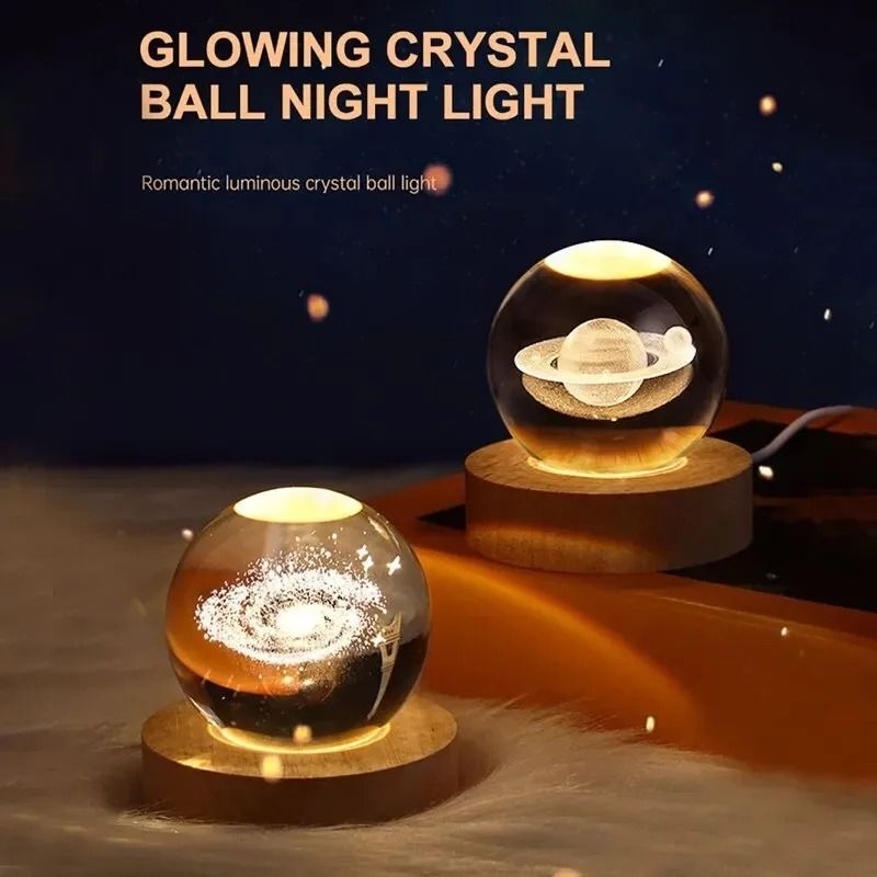 3D Crystal Planet Night Light Laser Engraved Solar System Globe