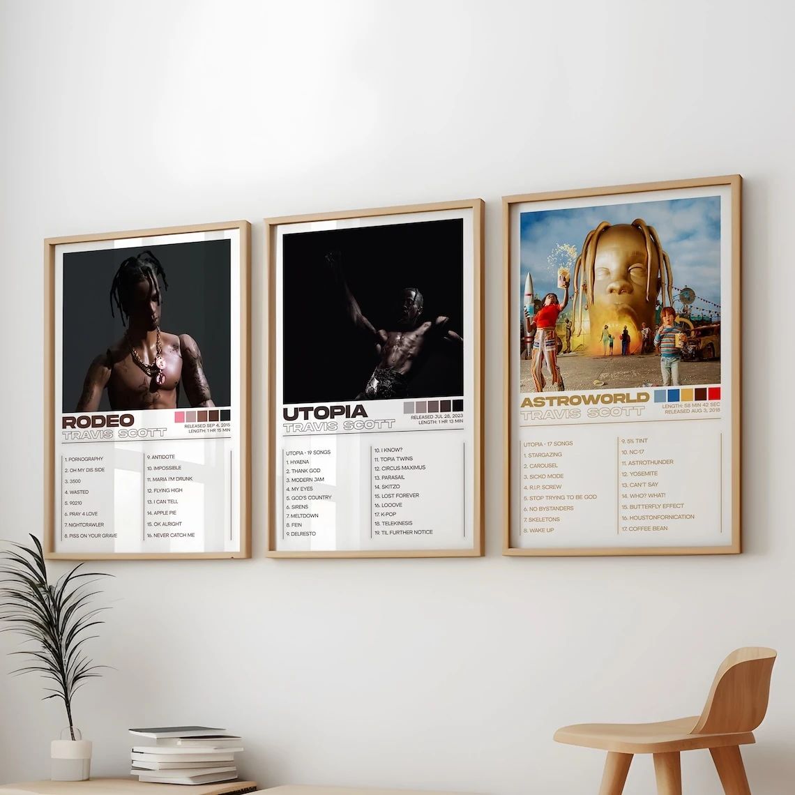 Travis Scott Album Wall Art Canvas Set Rap Music Poster Decor for Bedroom and Living Room
