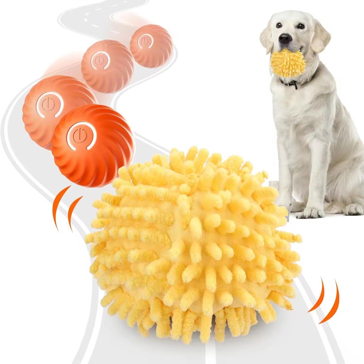 Self Rolling Dog Ball with Plush Cover, Motion Activated Interactive Toy