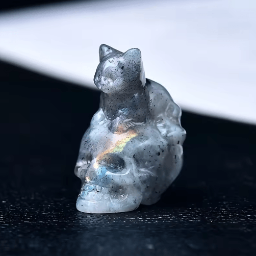 CUPIDCRYSTAL Hand-Carved Crystal Skull Cat Figurine