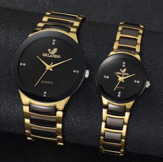 Couple Stainless Steel Quartz Watch Set Classic Analog Style