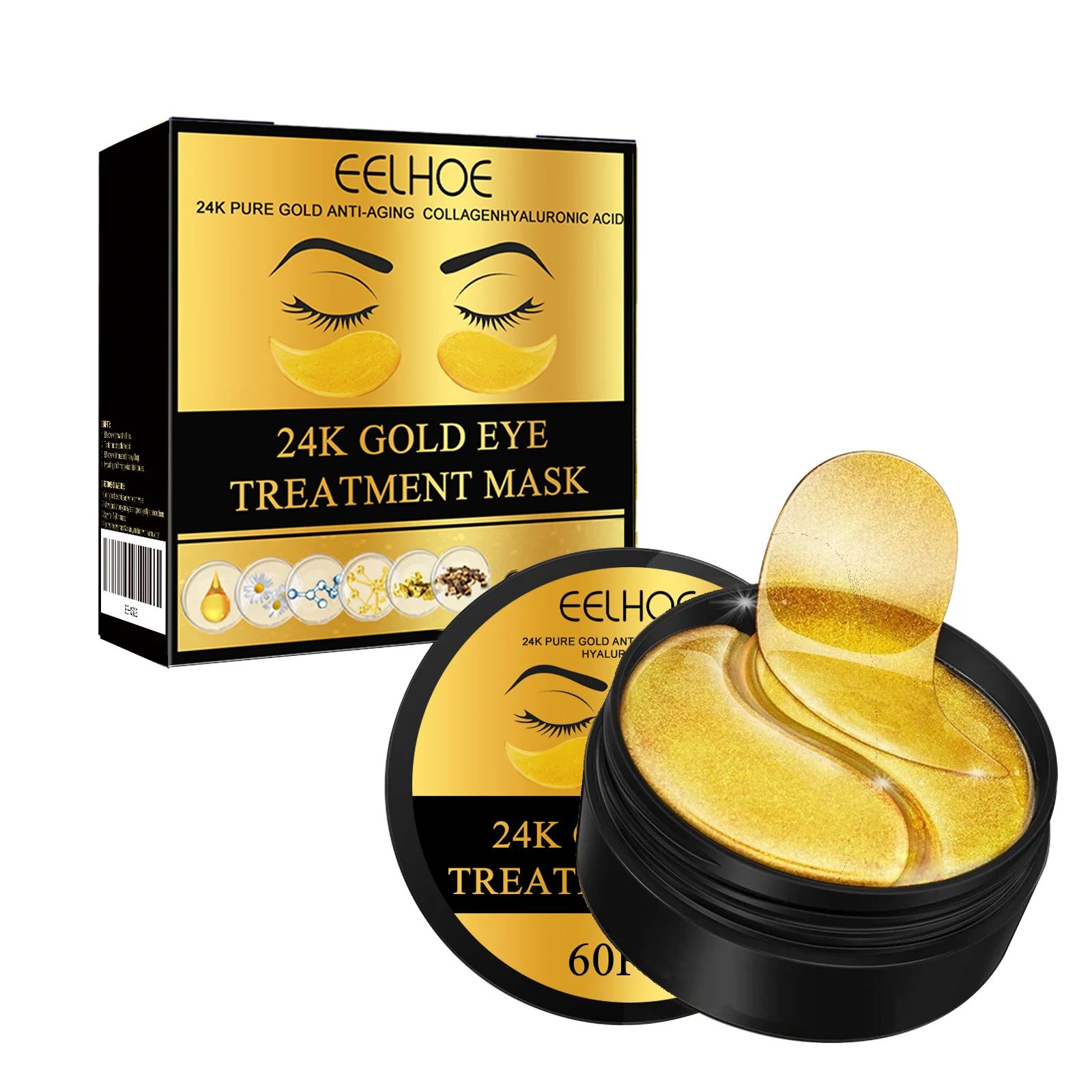 24K Gold Eye Radiance Hydrating Firming Eye Patches – 60pcs Anti-Dark Circles Under Eye Skincare Treatment