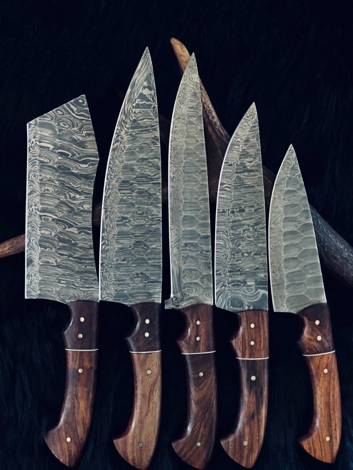 Custom Forged Damascus Knives for Kitchen & BBQ – Full Set