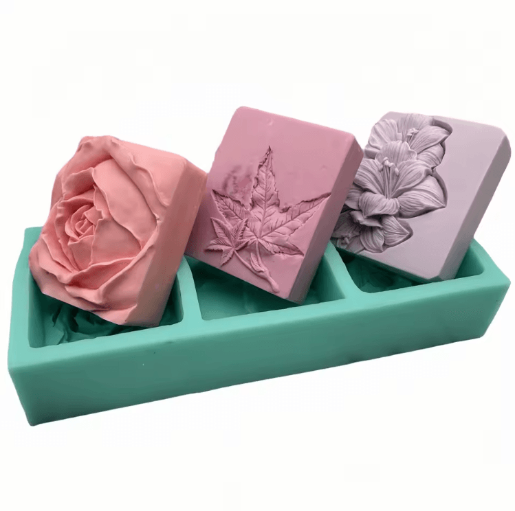 3 Cavities Flower Soap Molds, Handmade Silicone Mold for Natural Soap Making