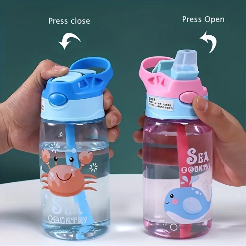 Leakproof Kids Cartoon Water Bottle with Straw Portable Sippy Cup for School & Sports