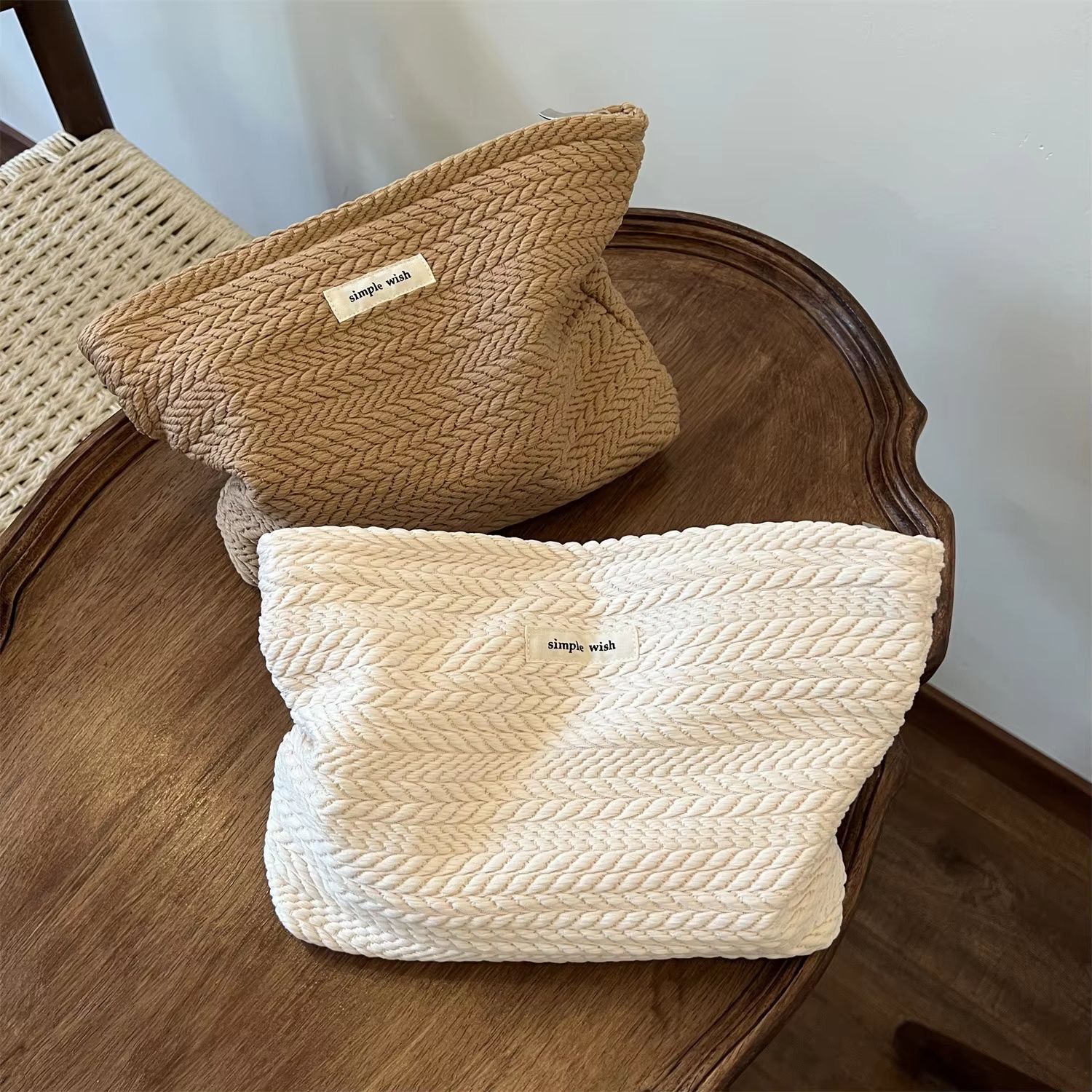 Artistic Handwoven Cotton Makeup Bag Crochet Cosmetic Pouch with Zipper