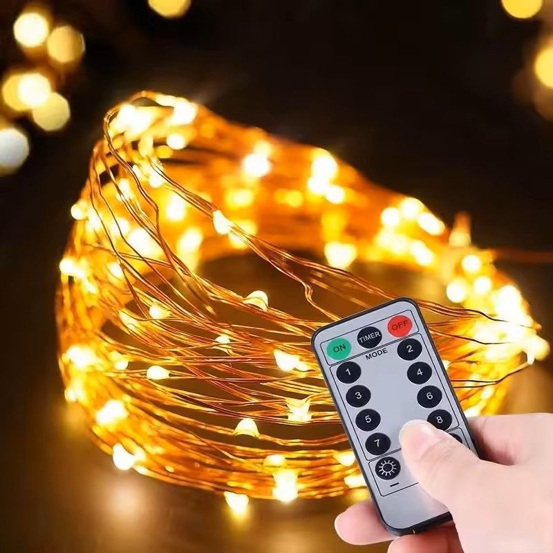 Battery Operated Silver Copper Wire String Lights with Remote