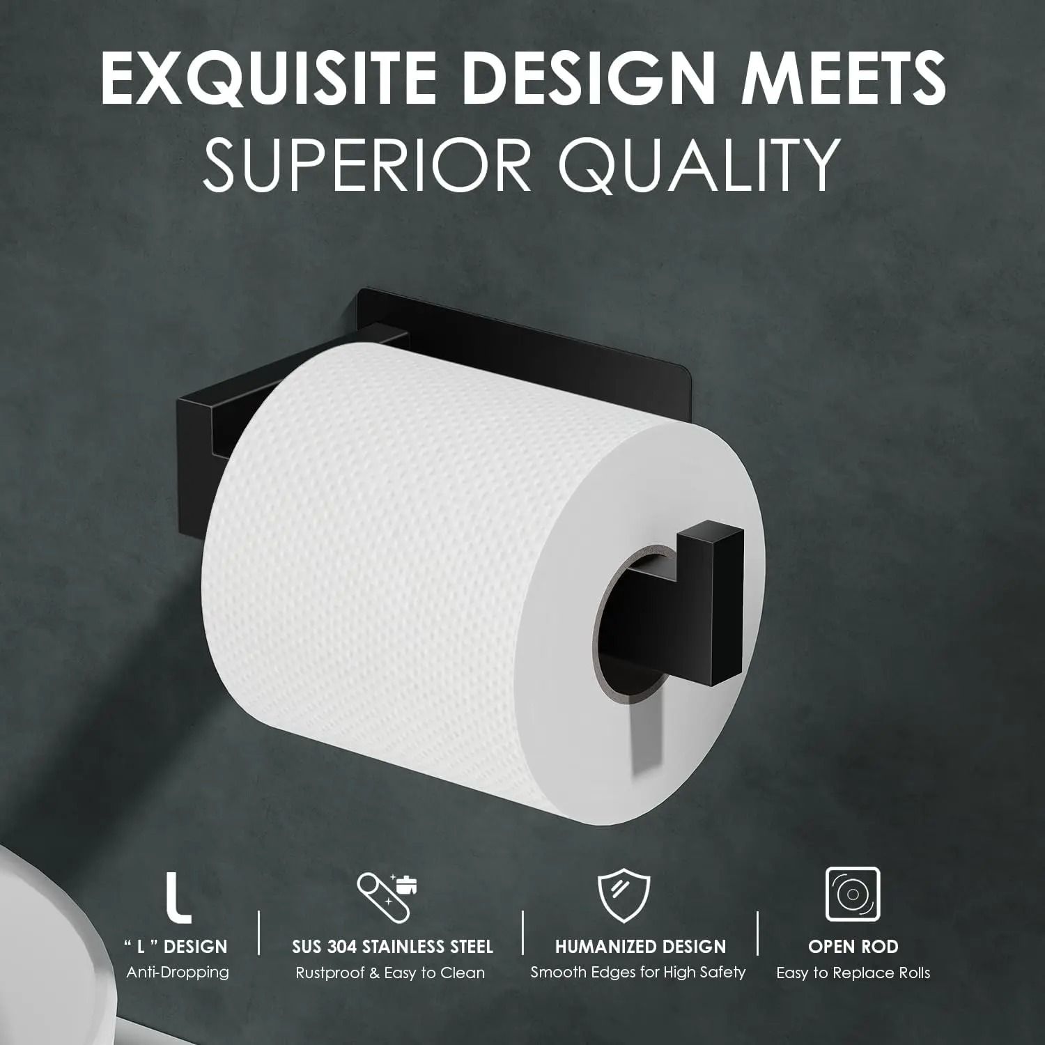 Adhesive Stainless Steel Toilet Paper Holder – Modern Waterproof Tissue Hanger