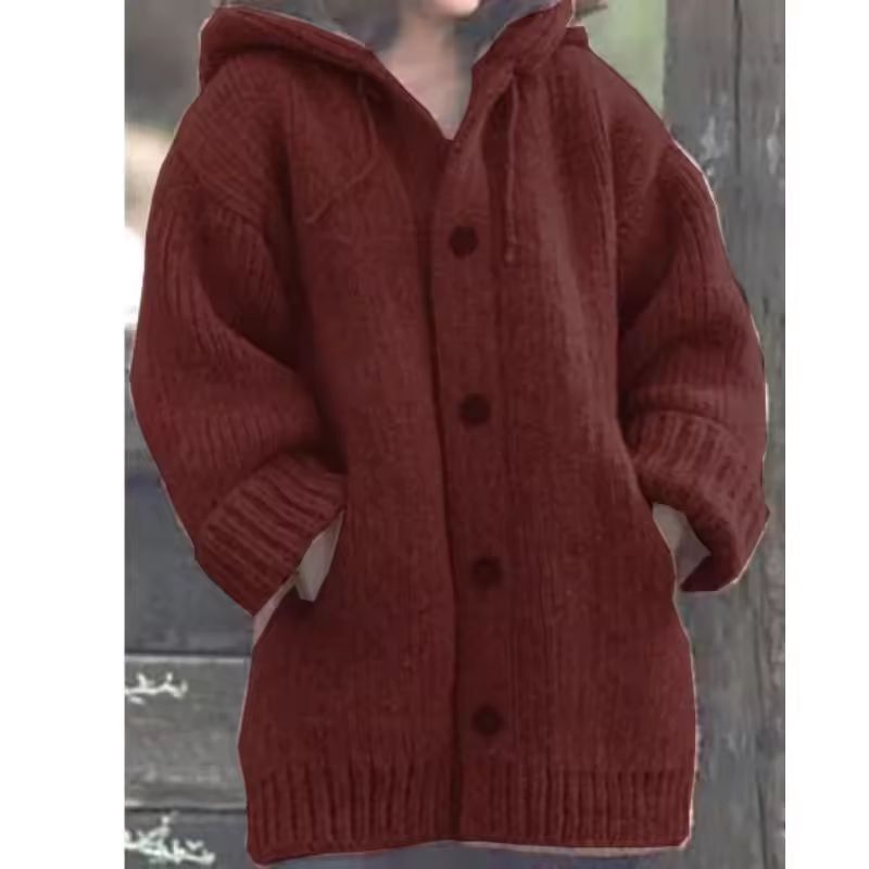 Warm Luxe Womens Chunky Knit Button-Down Cardigan Coat with Pockets