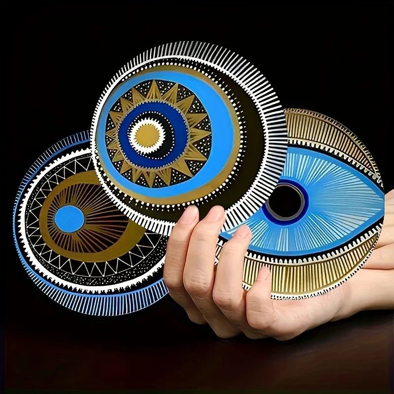 Evil Eye Wooden Coasters Set of 6, 4-Inch Decorative Drink Coasters for Home Decor