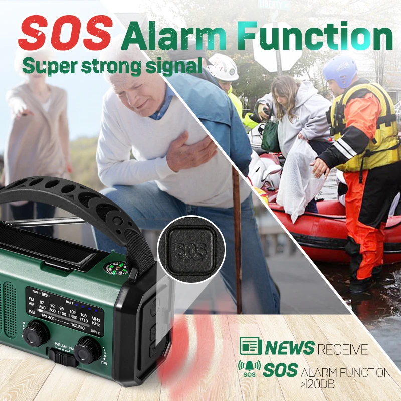Emergency Weather Radio with NOAA, Solar Hand Crank & Flashlight