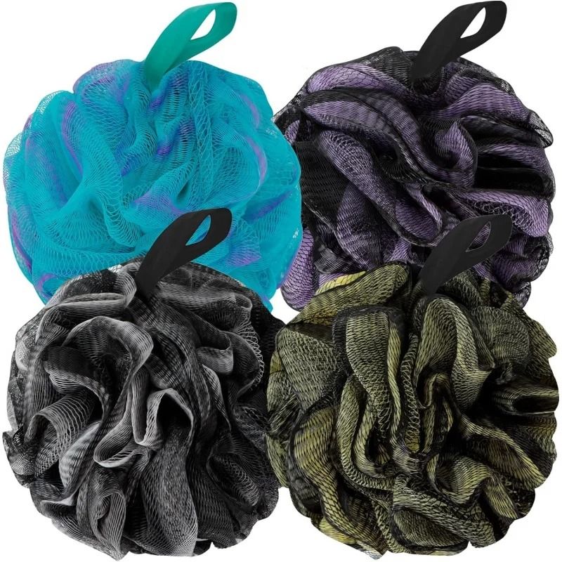 Plush Mesh Bath Loofah Shower Sponge Set For Body Scrubbing