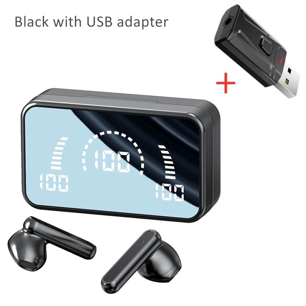 TWS Bluetooth Wireless TV Earbud Headset with Mic, USB Adapter, 9D Stereo Sound, CVC Noise Cancelling, Charging