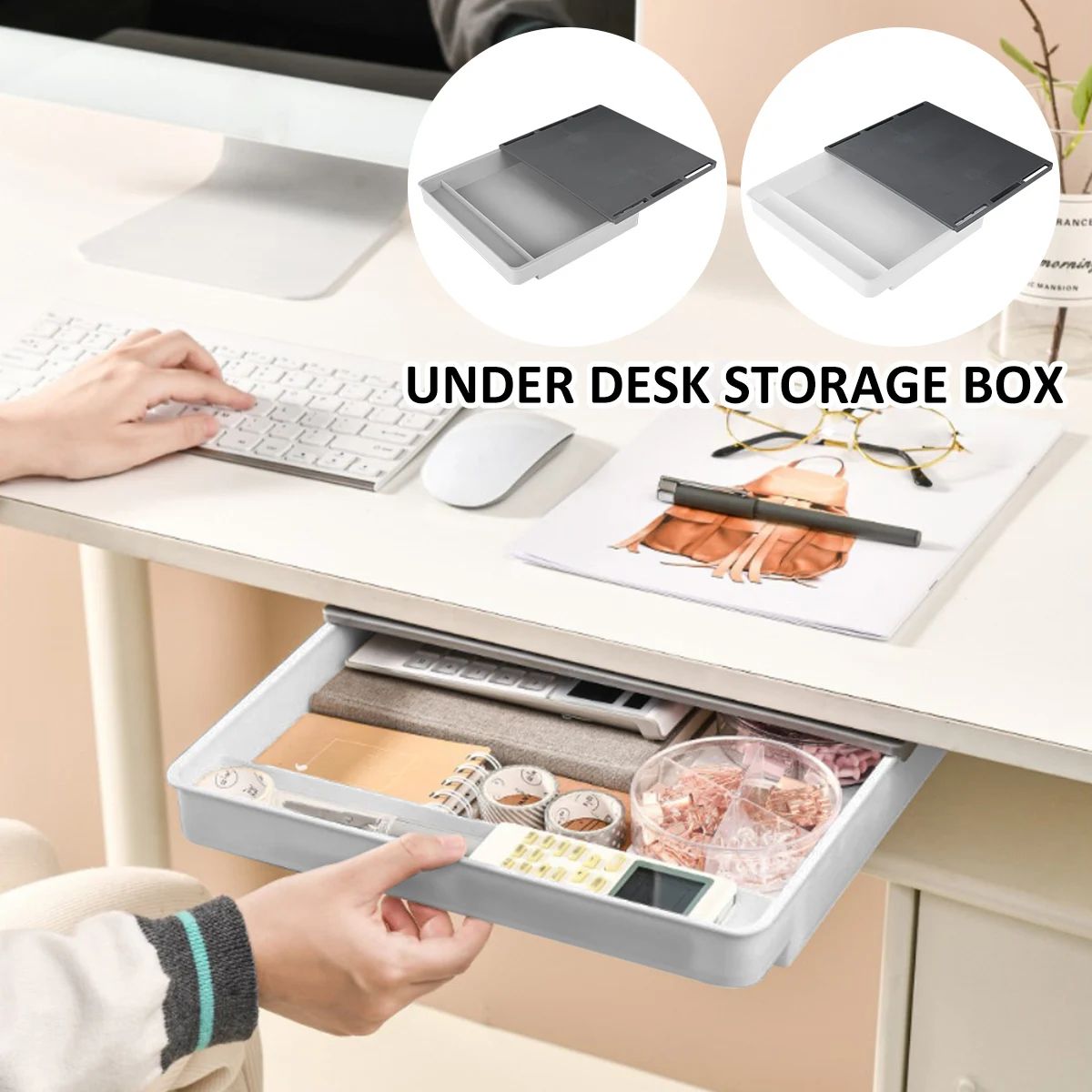 Ultimate Under Desk Drawer Organizer - Large Capacity Hidden Storage Box & Self-Adhesive Pencil Tray for Office & Home