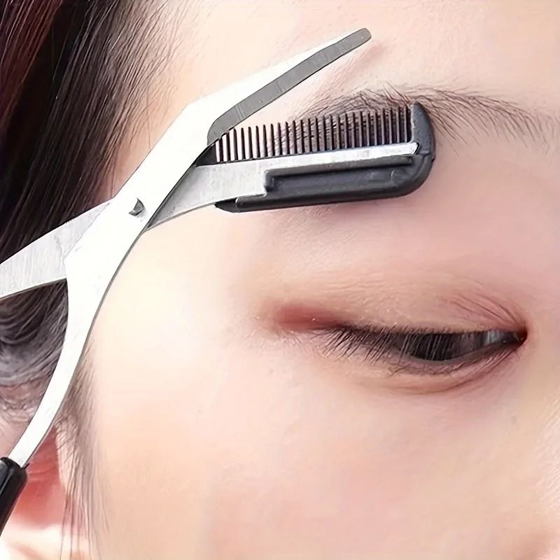 Stainless Steel Eyebrow Trimming Scissors with Comb for Precise Eyebrow Shaping