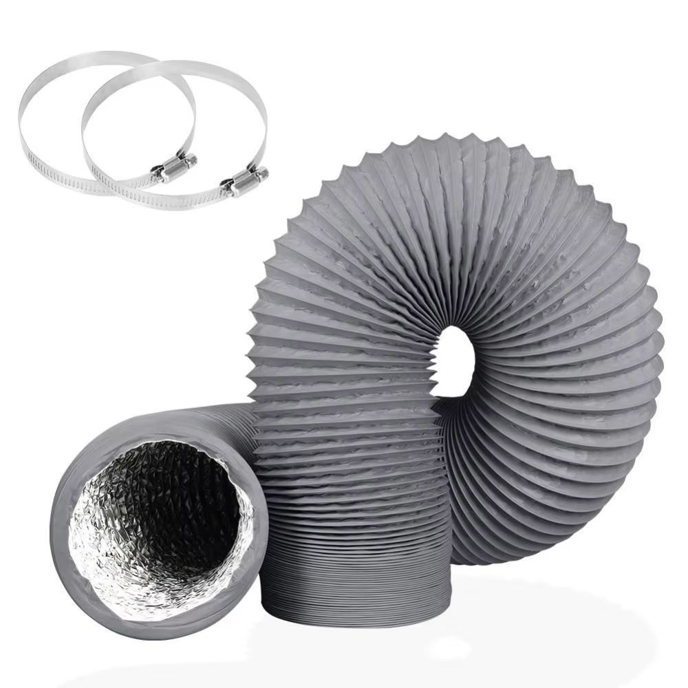 4in Heavy-Duty dryer vent hose Grey 6-Layer Air Duct with 2 Stainless Steel Clamps for Exhaust Ventilation