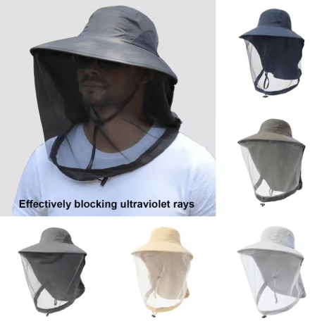 Mosquito Prevention Fishing Cap Full Mesh Insect Protective Head Net with Drawstring and Windproof Strap