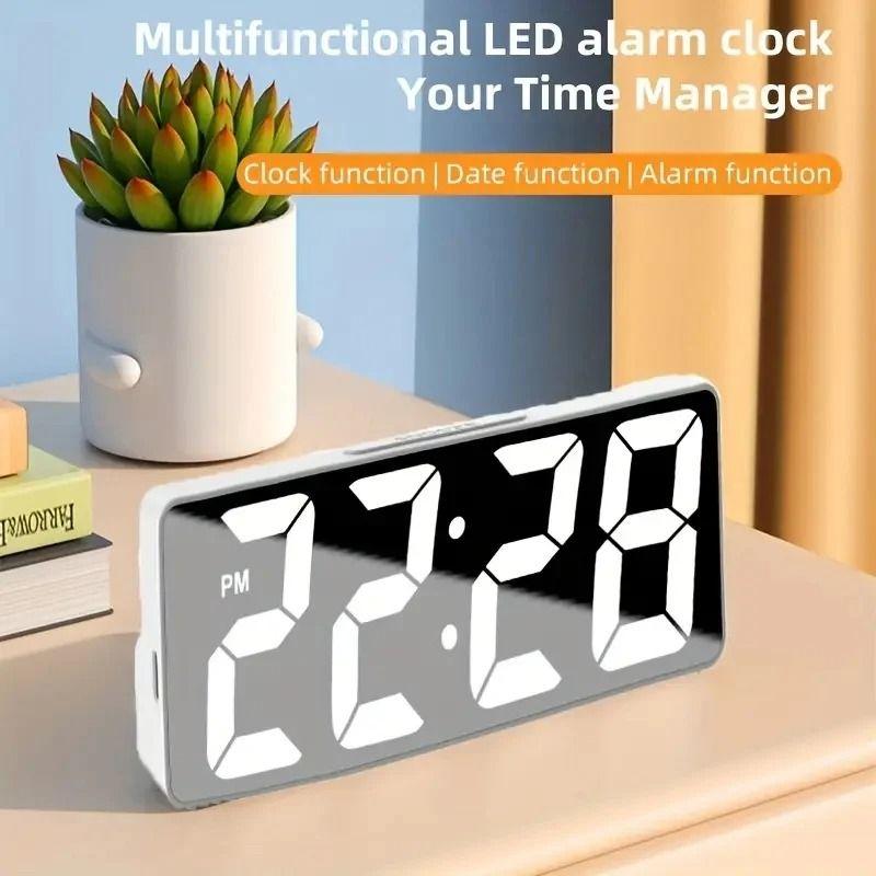 LED Digital Alarm Clock with Temperature Display Adjustable Brightness Desk Clock