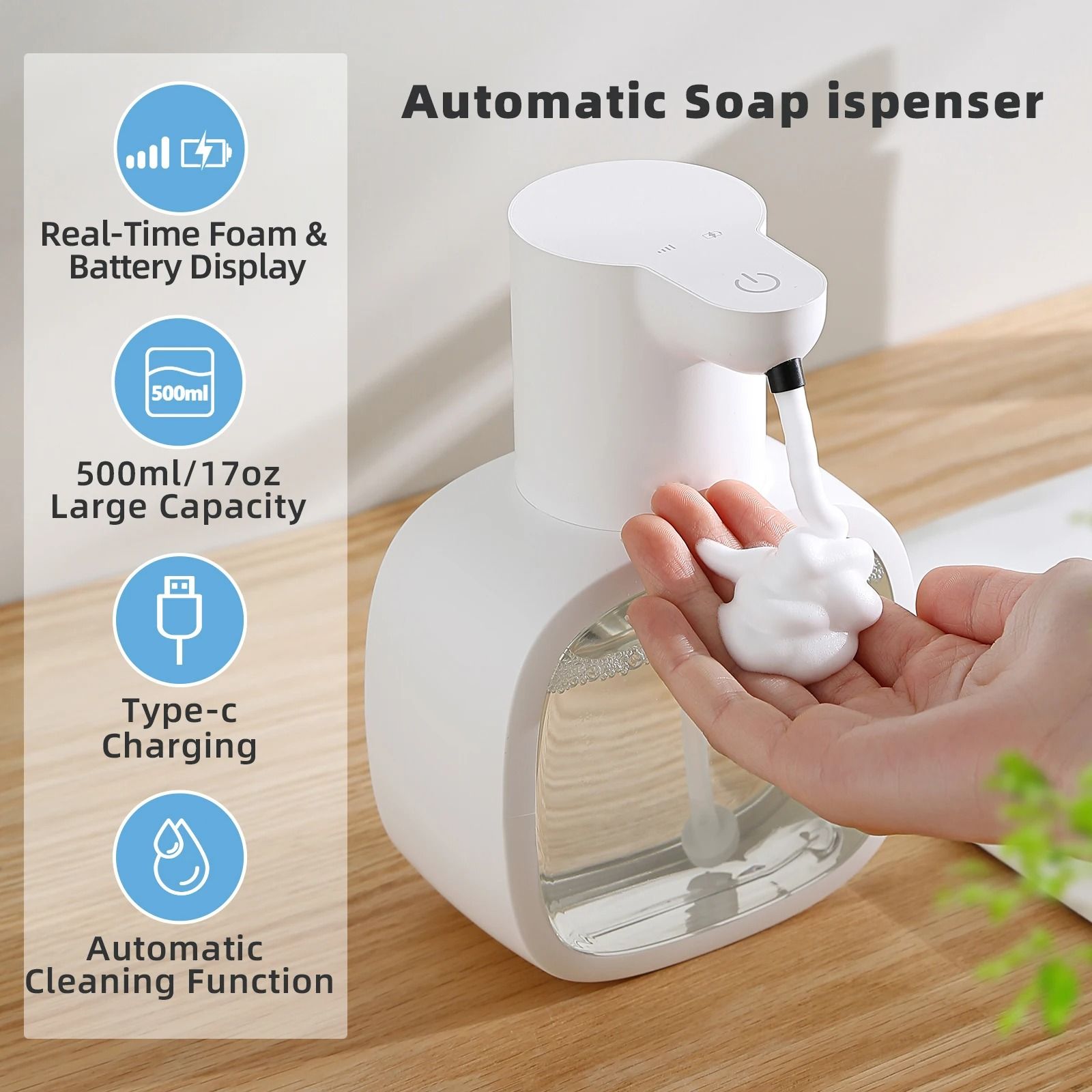 Wall Mounted Automatic Soap Dispenser Foam Smart Hand Washing Machine 500ml