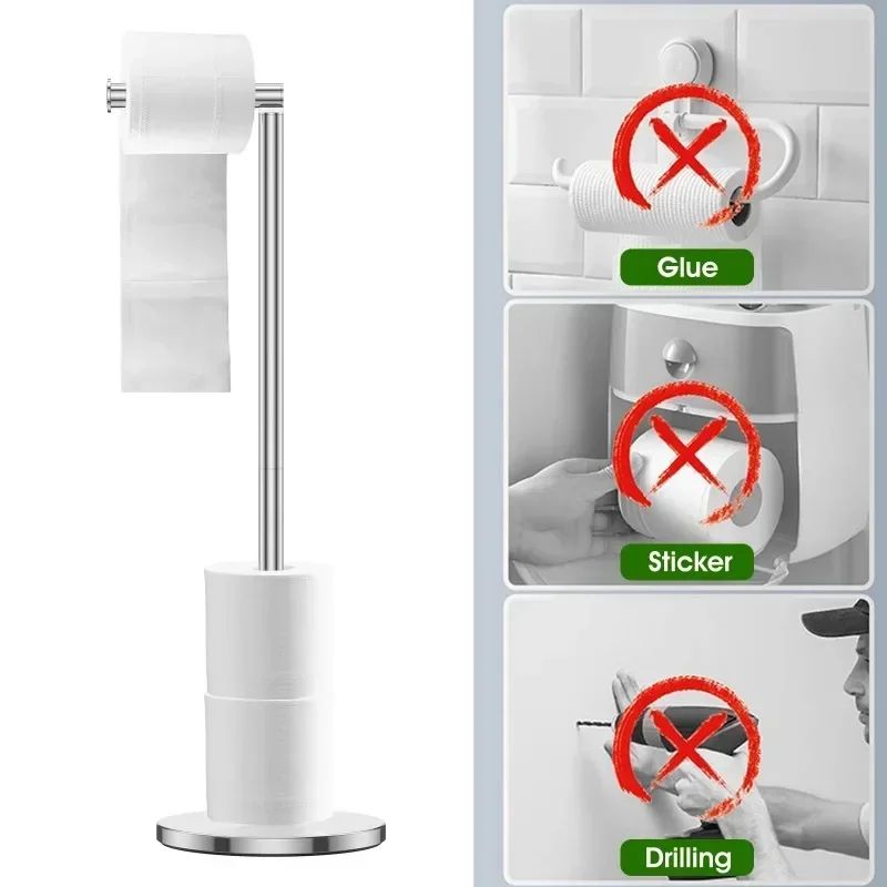 Freestanding Stainless Steel Toilet Paper Holder Stand with Storage Shelf