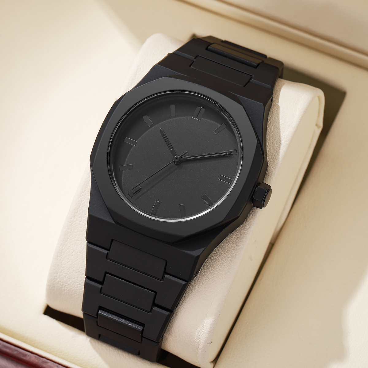 Modern All-Black Digital Men's Sports Watch Stylish Quartz with Arabic Numerals