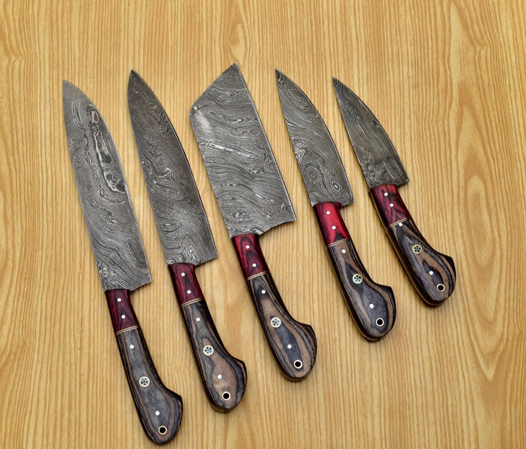 Damascus Chef Set Of 5 Pieces ,Custom Handmade Chef Set , Handmade Damascus Chef Set ,Personalized Gift For Mother ,