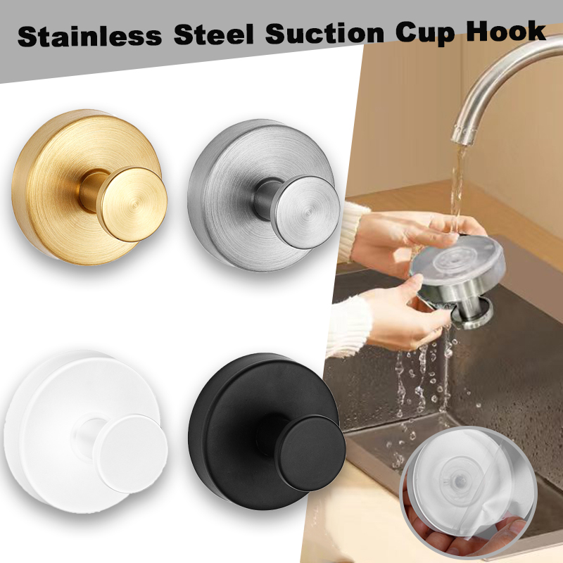 Waterproof Reusable Stainless Steel Suction Cup Hook Punch-free Wall Mount Hooks for Kitchen Bathroom Towel Clothes