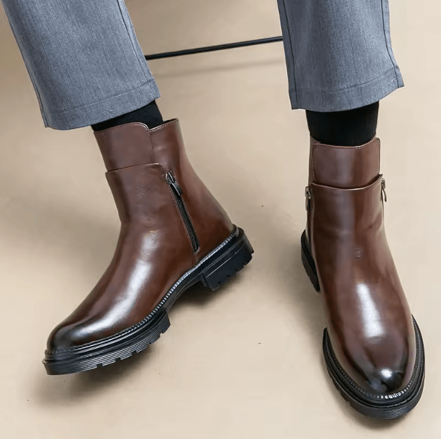 AscendElite Mens Height-Increasing Leather Chelsea Boots – British Style Casual Business Ankle Shoes