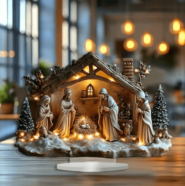 Transparent Acrylic Nativity Scene Ornament Elegant Christian Christmas Table Decor