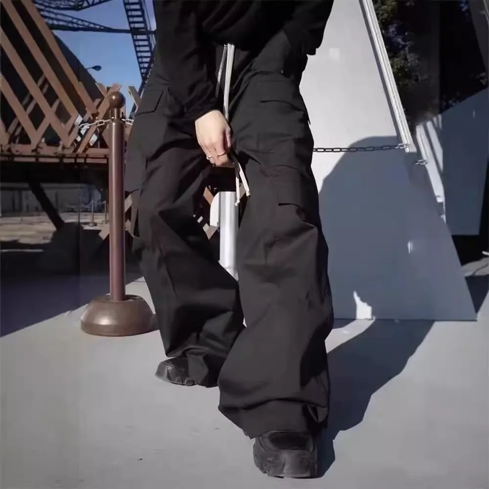 New Style Cargo Pants For Men, Loose Fit Wide Leg, Multi Pocket Black Cargo Pants, Spring Summer Casual